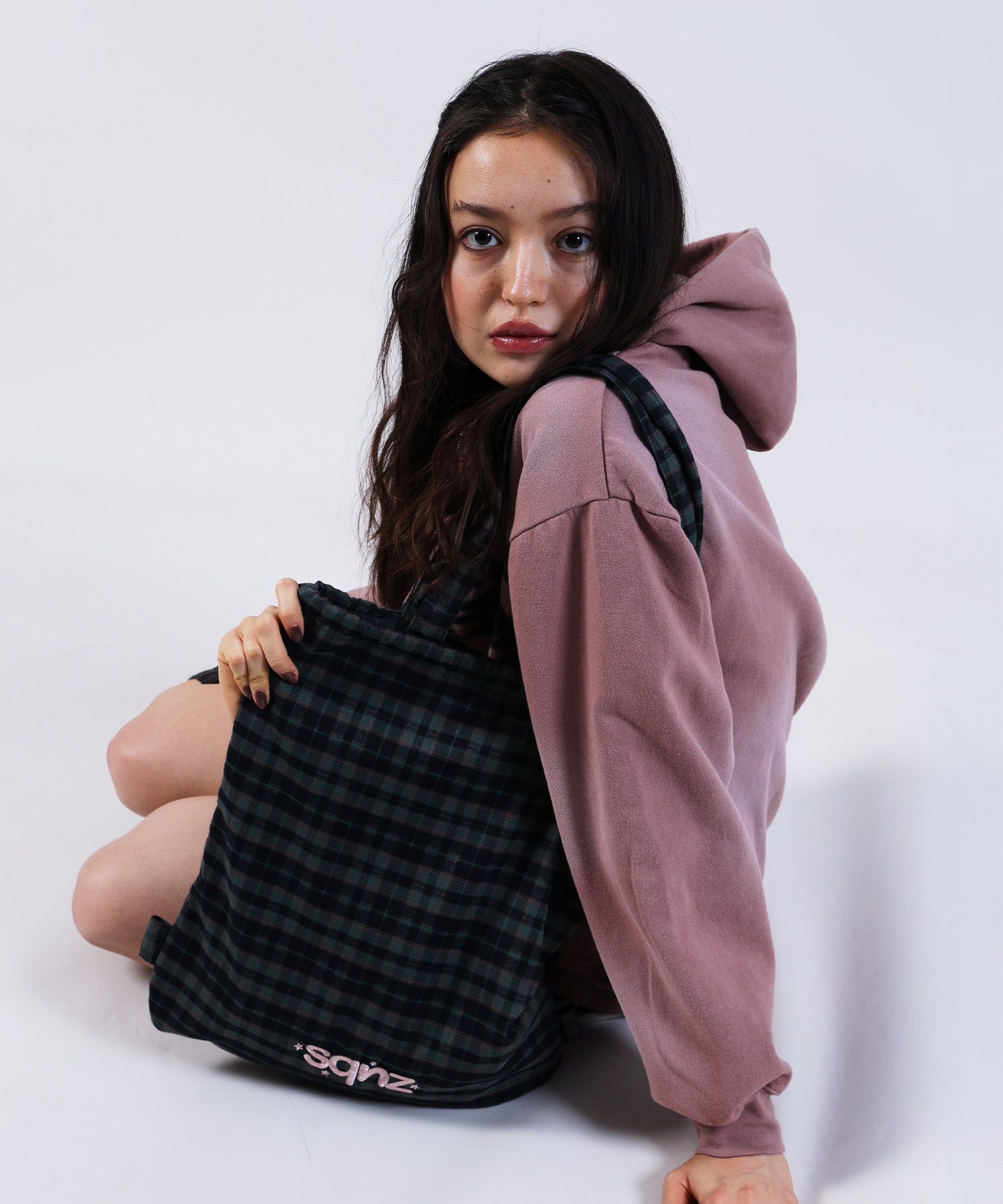 sqnz dairy 2way knapsack / ナップサック バック 2WAY ブランドロゴ チェック ストライプ ダークグリーン
