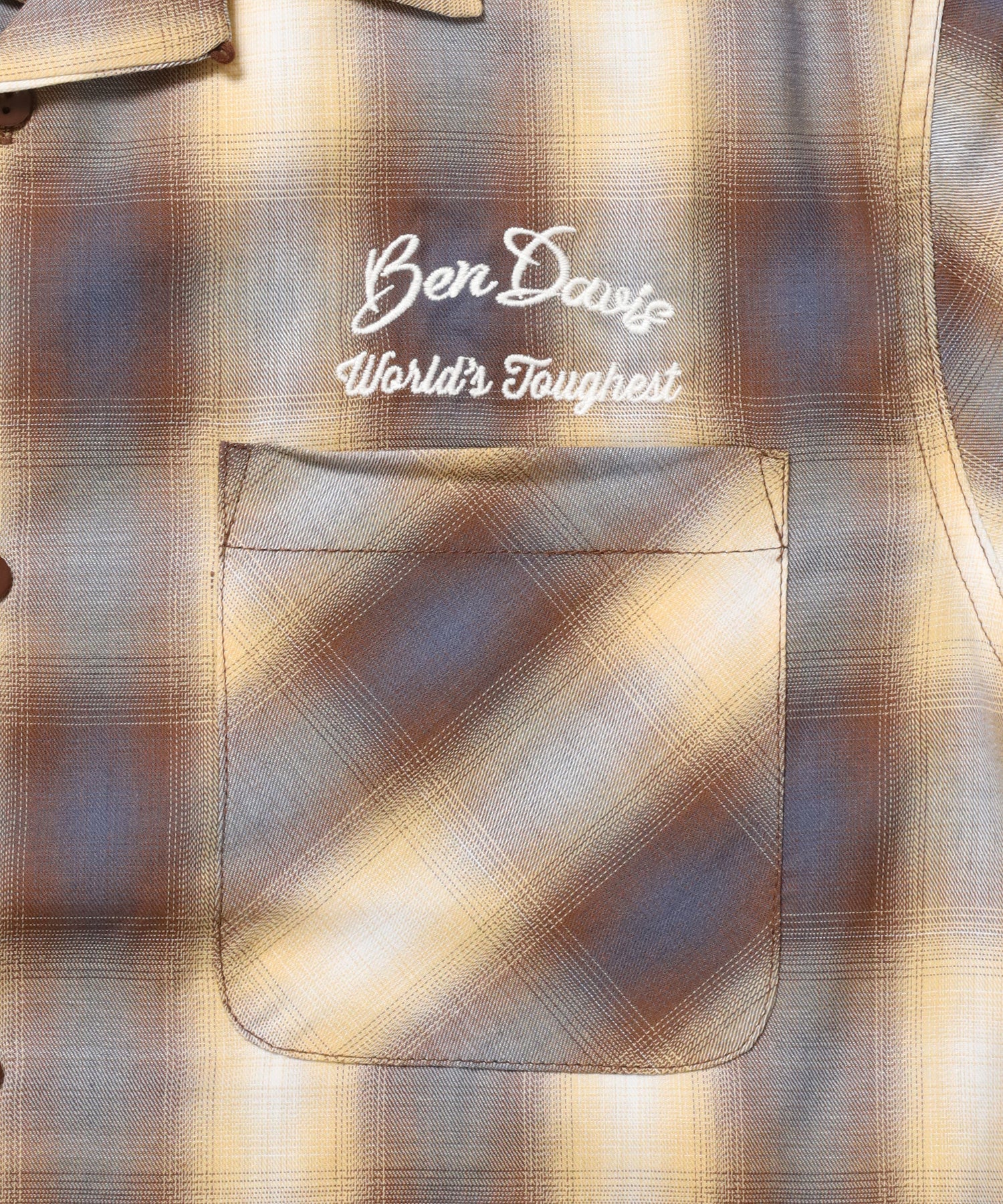 DRIVE EMB PLAID O/C SHIRT / 半袖 シャツ オープンカラー ヴィンテージライク オンブレチェック ブラウン