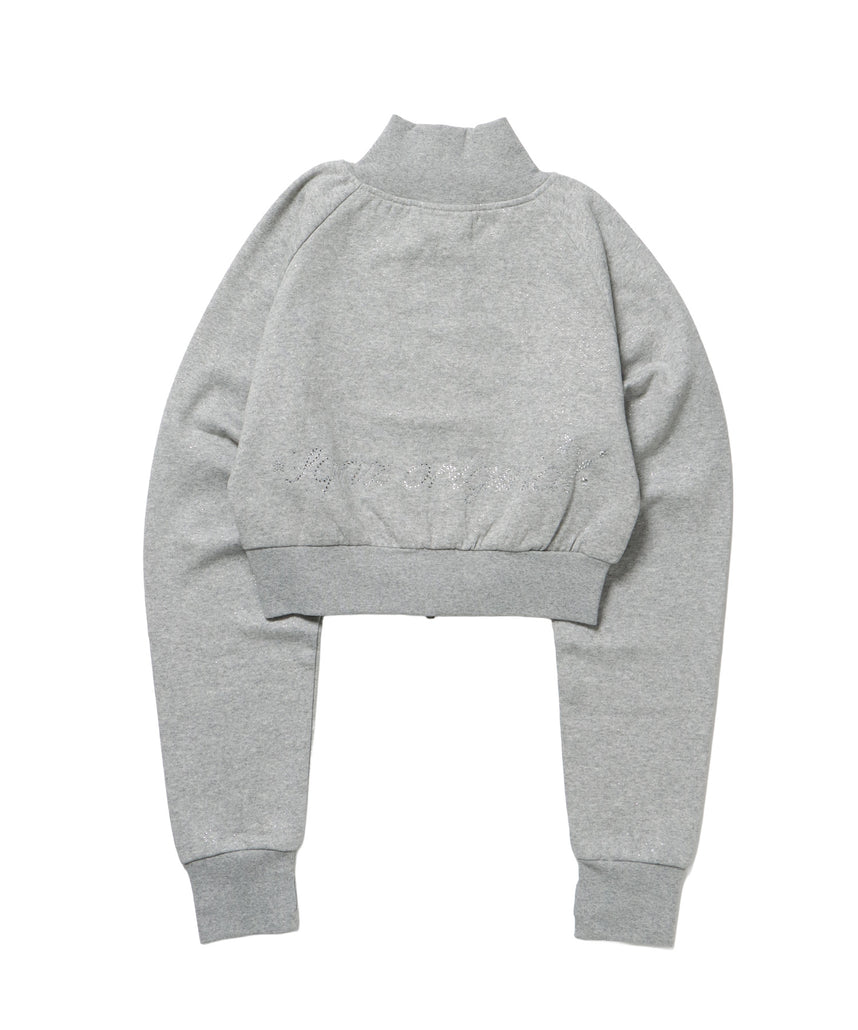 sqnz glitter zip top / グリッター ダブルジップ ジップスウェット 裏起毛 ラインストーン 【セットアップ着用可能】 グレー