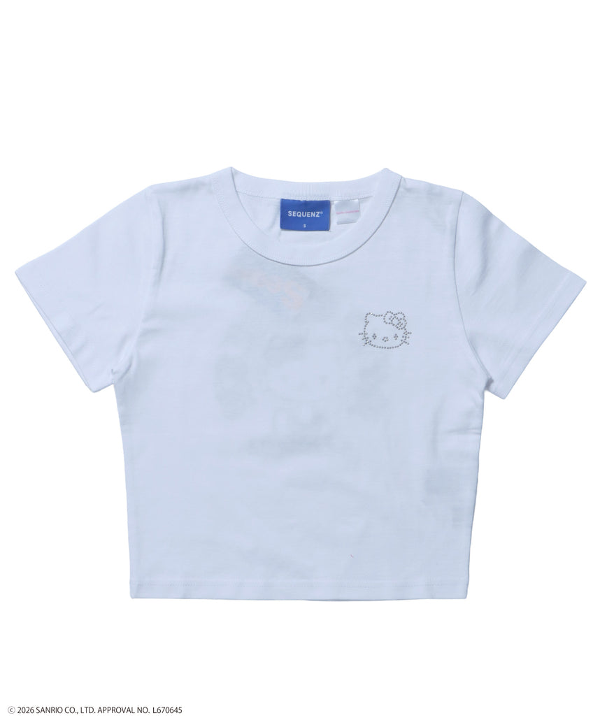 HK CIRCLE LOGO TEE / ハローキティ キティちゃん 半袖 クルーネック プリント ワンポイント ラインストーン プリント ホワイト
