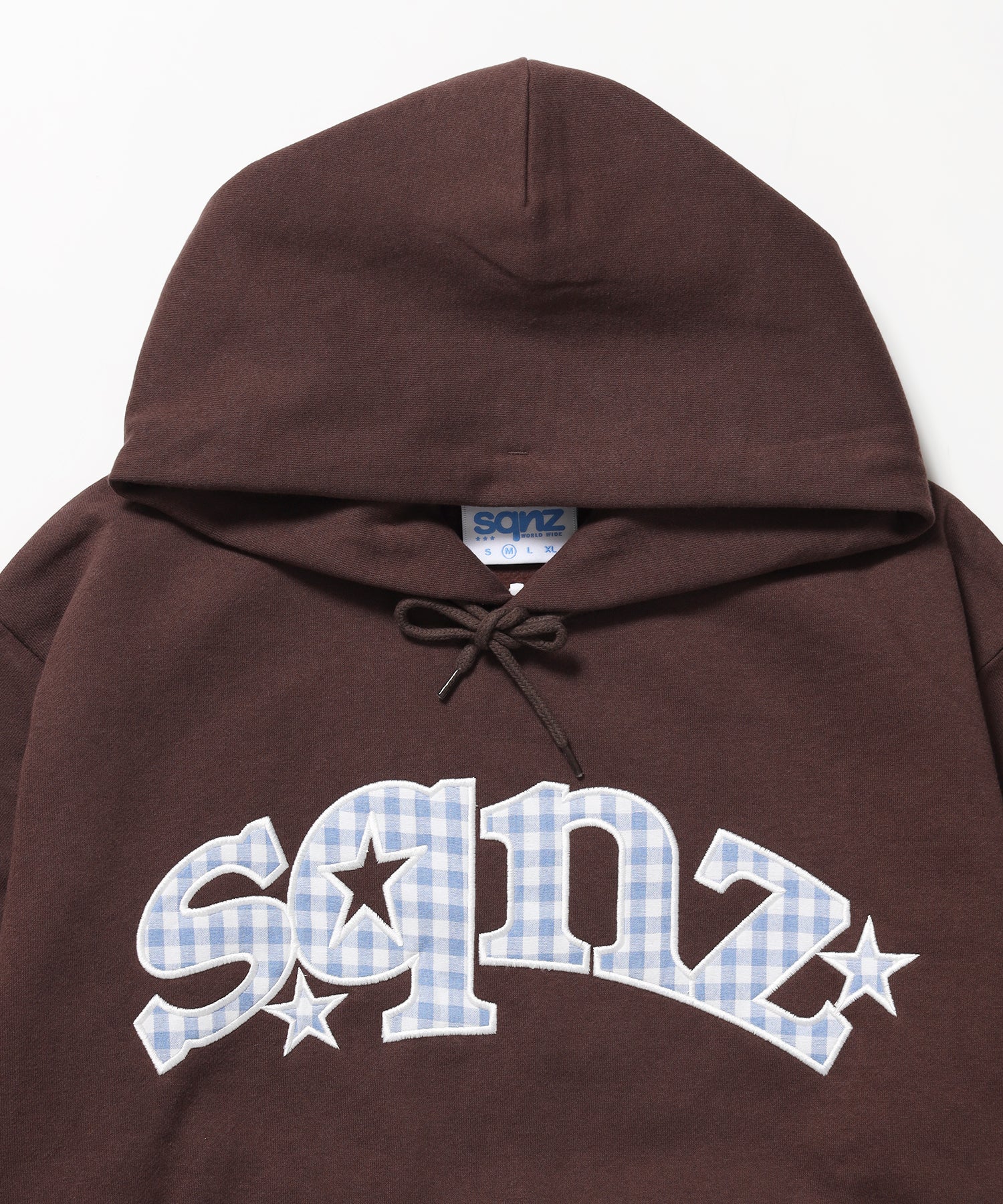 ※WEB限定 / 短丈裏起毛ジップパーカー / sqnz gingham applique pk ブラウン
