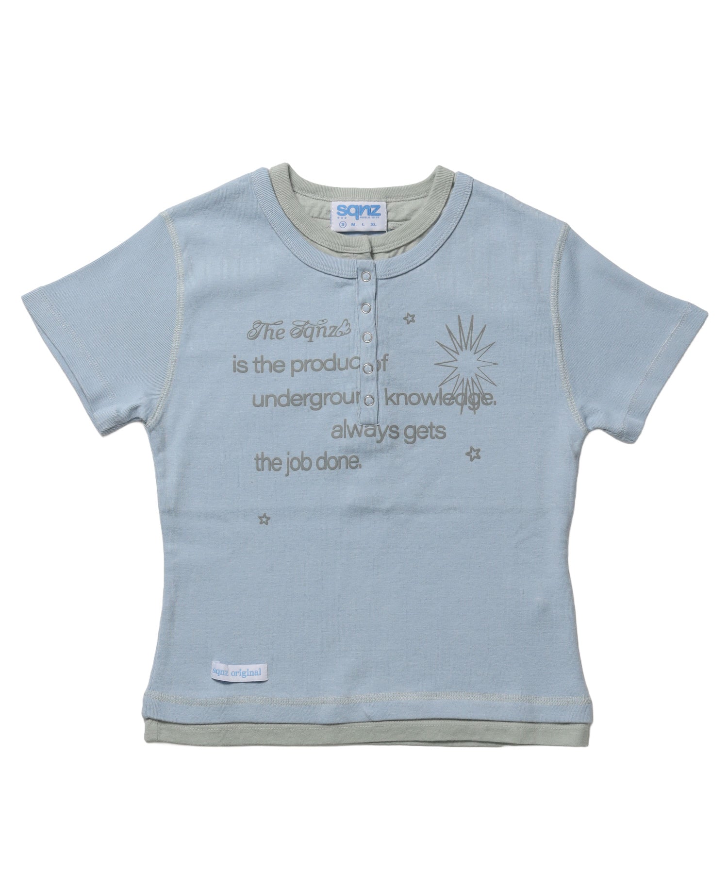 ※WEB限定 / フェイクレイヤード / バイカラーヘンリーネック半袖T /sqnz fake layered henley star tee ライトブルー