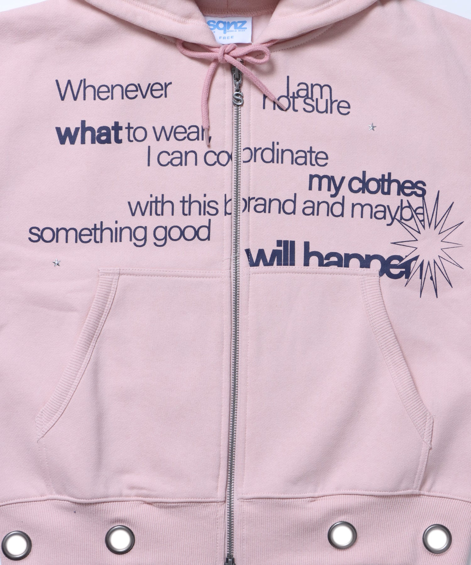 sqnz eyelet zip pk / ジップパーカー スタッズ フーディ ハトメ 裏起毛≪SET UP着用可能≫ ピンク