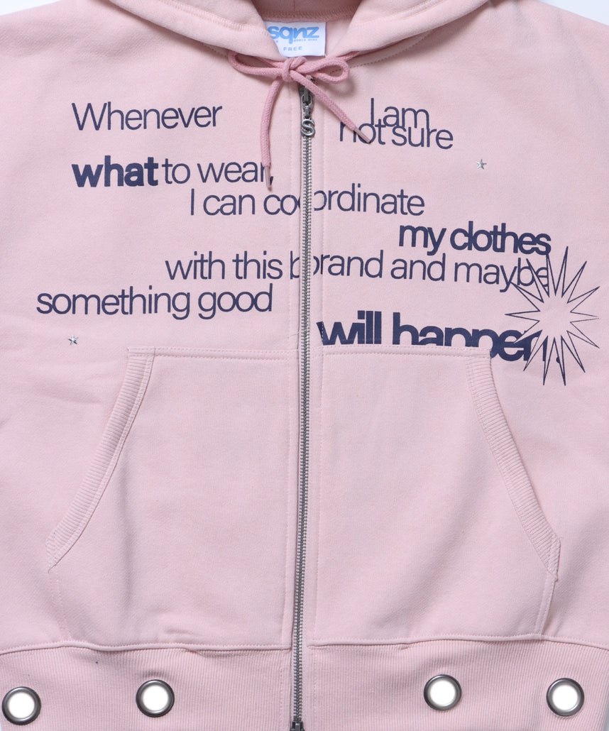sqnz eyelet zip pk / ジップパーカー スタッズ フーディ ハトメ 裏起毛≪SET UP着用可能≫ ピンク