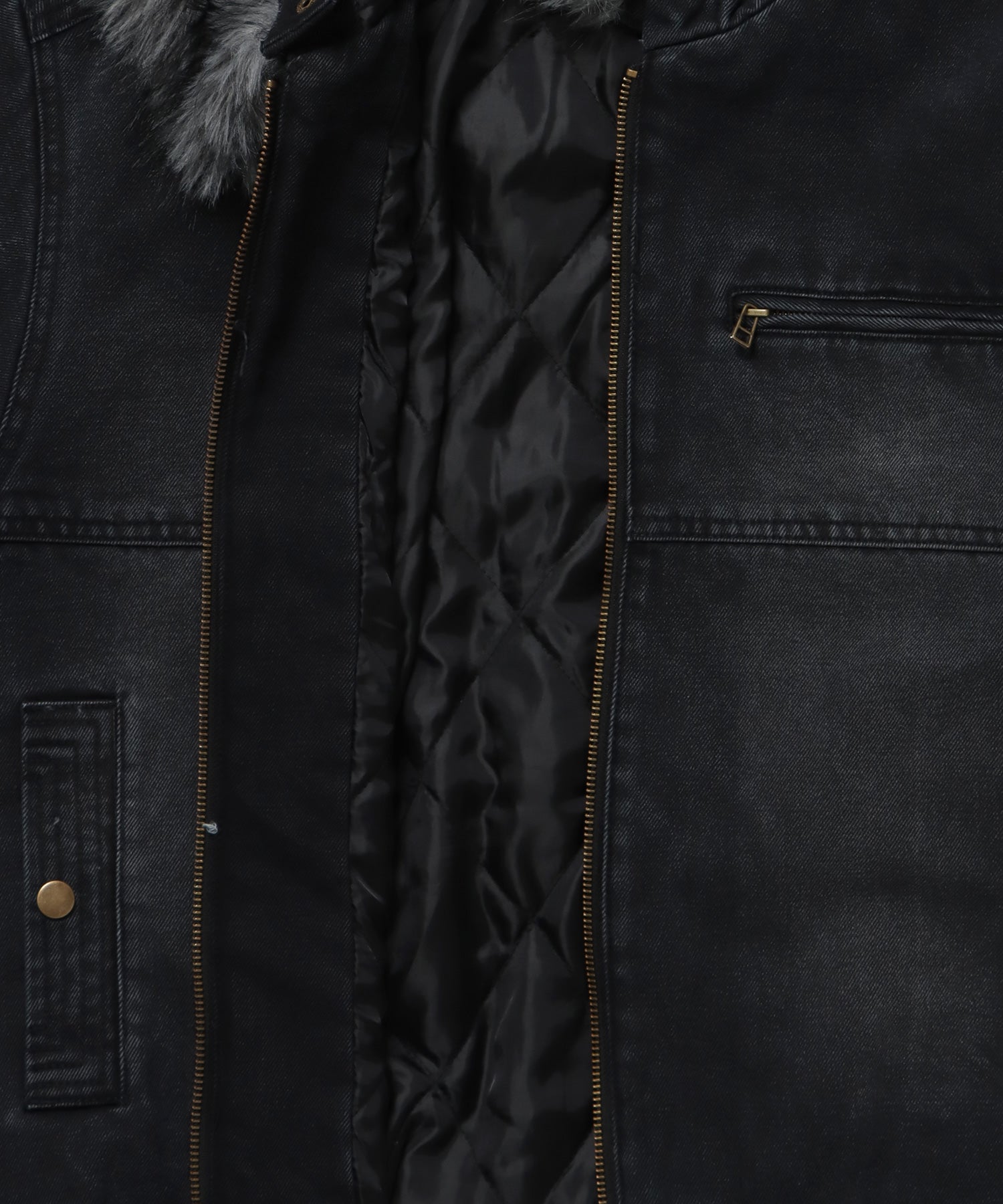 FUR DENIM HOODIE JKT / デニム ジャケット ファー 中綿 ダブルジップ フーディ ブラック