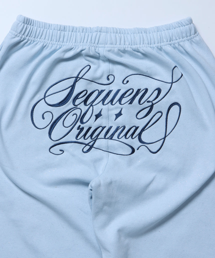 SQNZ GLITTER SWEAT PANTS / グリッター ラインストーン スウェットパンツ ドローコード 裏起毛 【セットアップ着用可】 スカイブルー