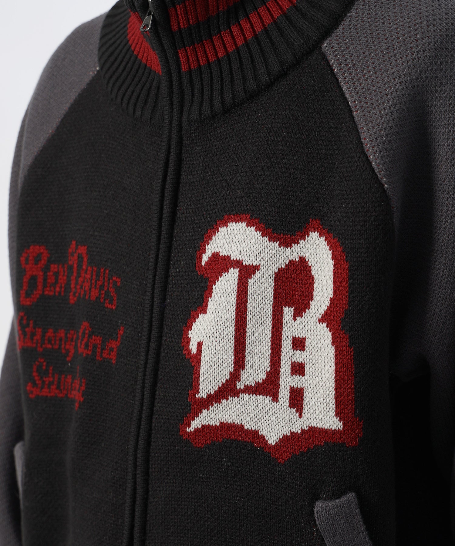 BALLPARK KNIT JACKET / ニット ジャケット ジャケード 刺繍 スタジャン スタジアムジャンパー ユニセックス 秋冬 ブラック