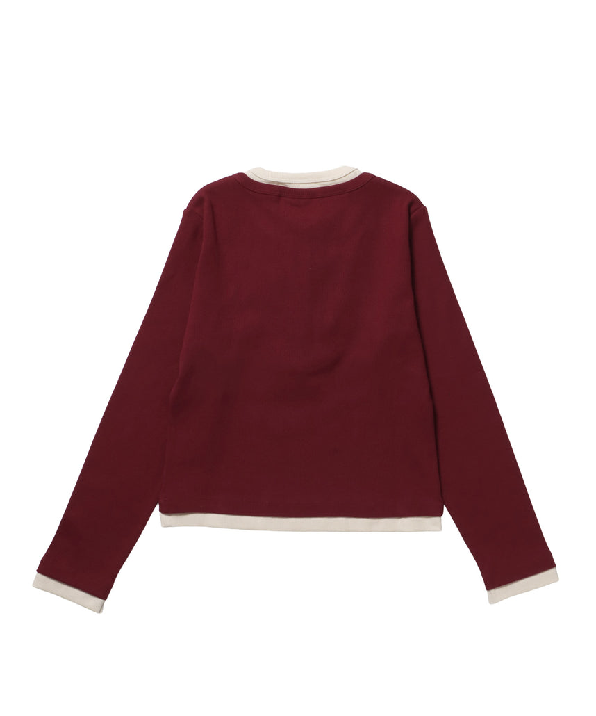 ※WEB限定 / バイカラーヘンリーネック長袖T / sqnz fake layered henley star l/s tee バーガンディー