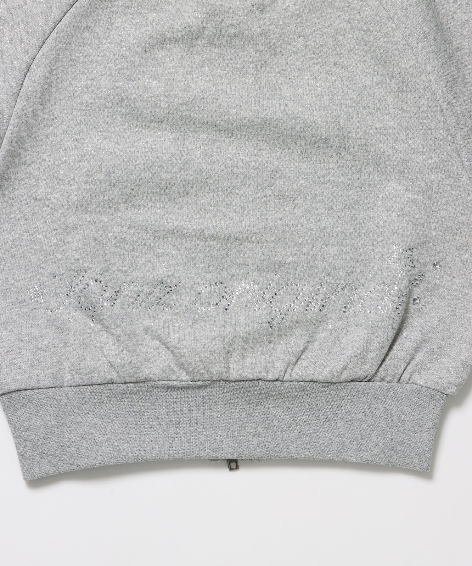 sqnz glitter zip top / グリッター ダブルジップ ジップスウェット 裏起毛 ラインストーン 【セットアップ着用可能】 グレー