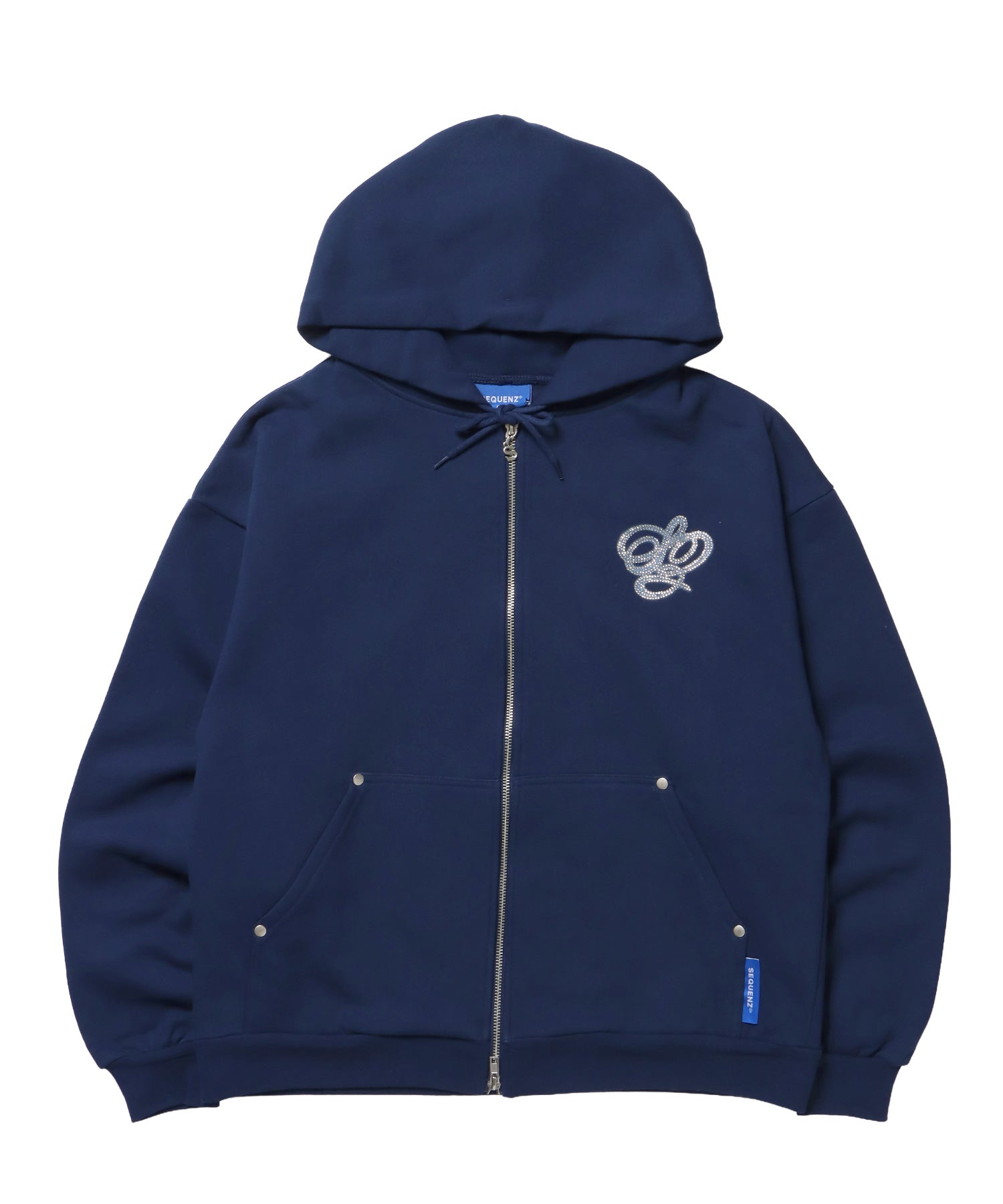 CROSS RHINE STONE ZIP P/K / パーカー ジップパーカー ラインストーン クロスデザイン 裏起毛 ダブルジップ 短丈 【セットアップ】 ダークネイビー