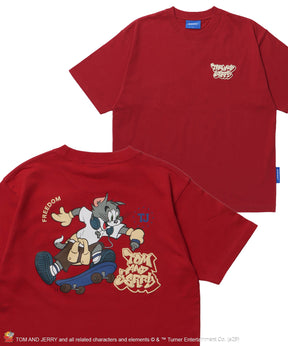 TJ SKATE BOARD TEE / トムとジェリー Tシャツ 半袖 クルーネック プリント オーバーサイズ レッド