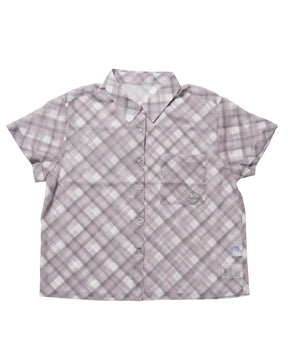 ≪予約商品≫sqnz sheer cheack shirts / 半袖 シャツ チェック レギュラーカラー メタルプレート ポケット ボタン ピンク