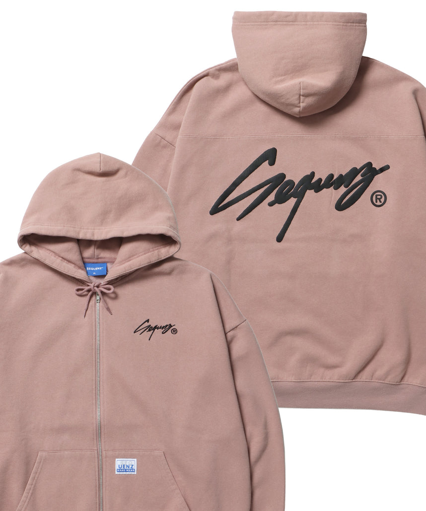 WORK AGING ZIP P/K / 古着風 シンプル ロゴ ワンポイント フルジップ パーカー ピンク