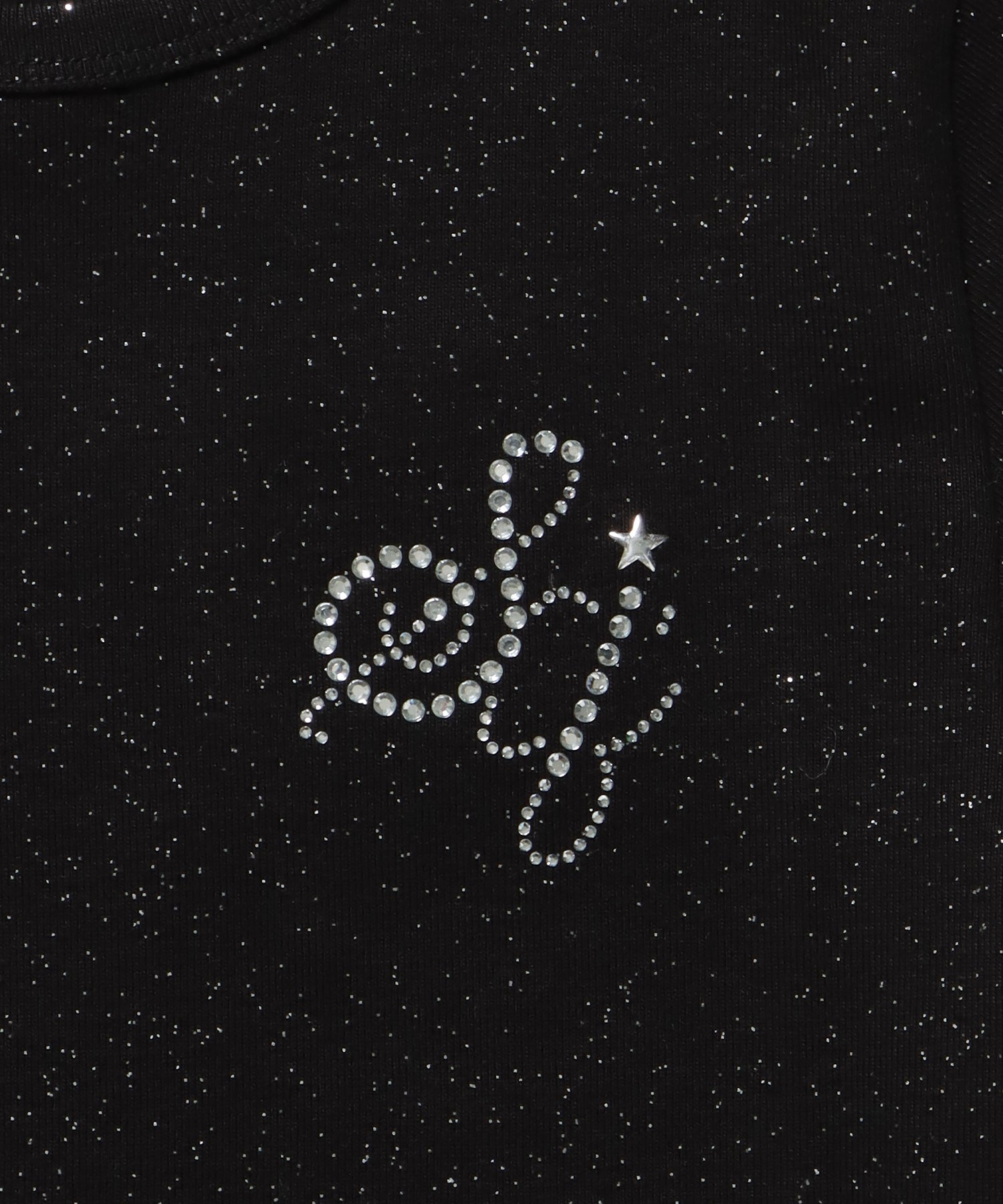 ≪予約商品≫sqnz glitter compact tee / 半袖 プリント Tシャツ ワンポイント ラインストーン レディース ピチT ちびT 【セットアップ着用可能】 ブラック