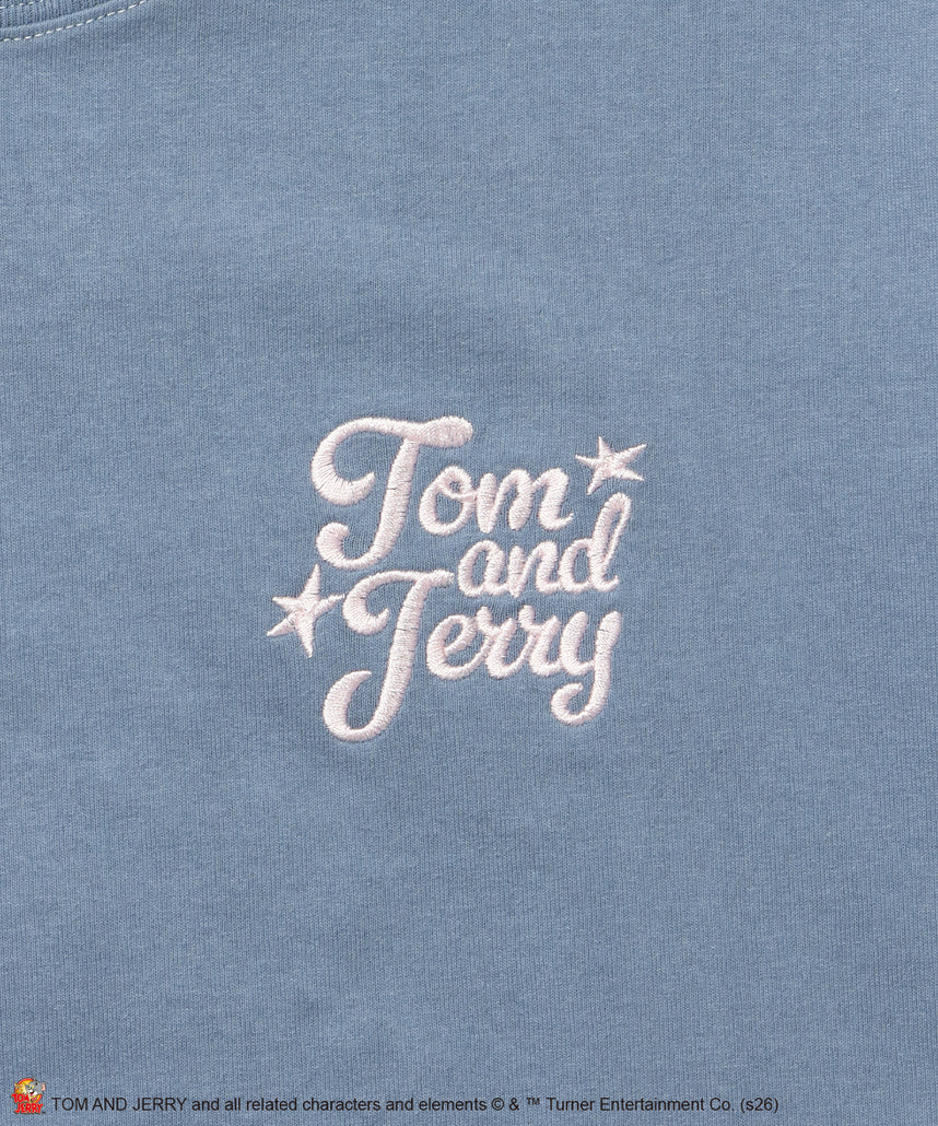 TJ SWIMMING EMB. TEE / トムとジェリー 半袖 クルーネック 刺繍 ワンポイント ユニセックス オーバーサイズ レイヤード サックスブルー