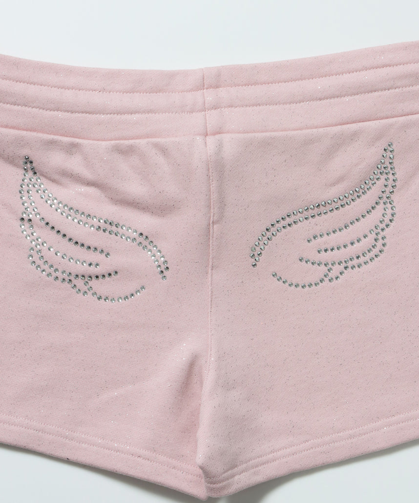 ≪予約商品≫sqnz glitter mini pants / レディース ショートパンツ ボトムス ラインストーン 裏毛 【セットアップ着用可能】 ライトピンク