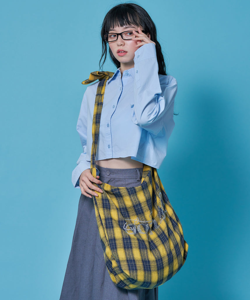 ≪予約商品≫sqnz favorite kira-kira totebag / ラインストーン バック チェック柄 2way ユニセックス イエロー