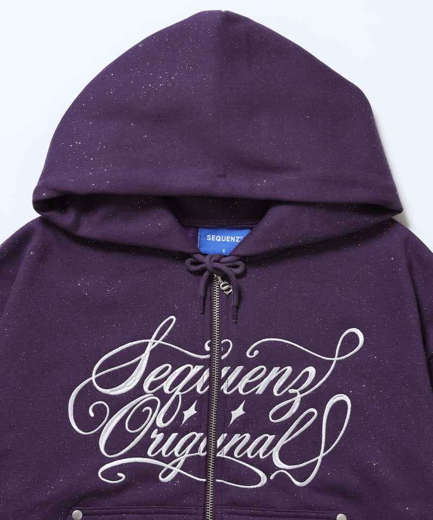 グリッター裏起毛ジップパーカー / SQNZ LOGO GLITTER ZIP P/K グレイッシュパープル