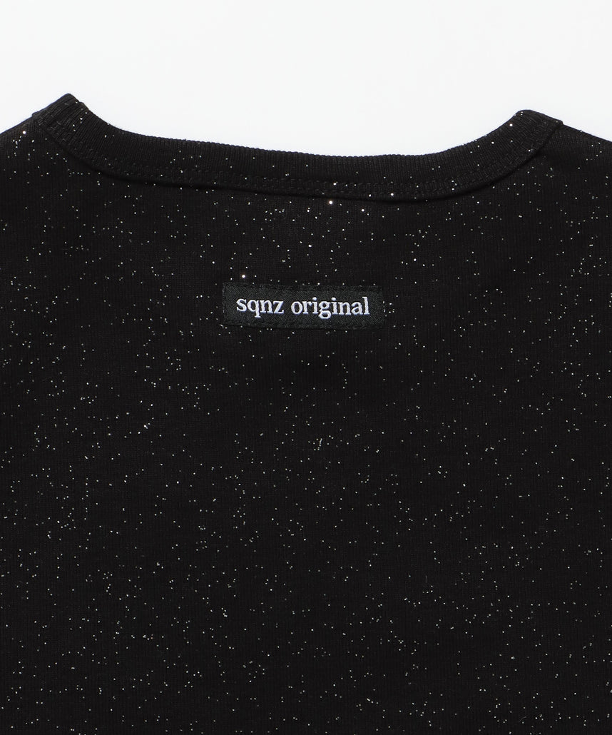 ≪予約商品≫sqnz glitter compact tee / 半袖 プリント Tシャツ ワンポイント ラインストーン レディース ピチT ちびT 【セットアップ着用可能】 ブラック