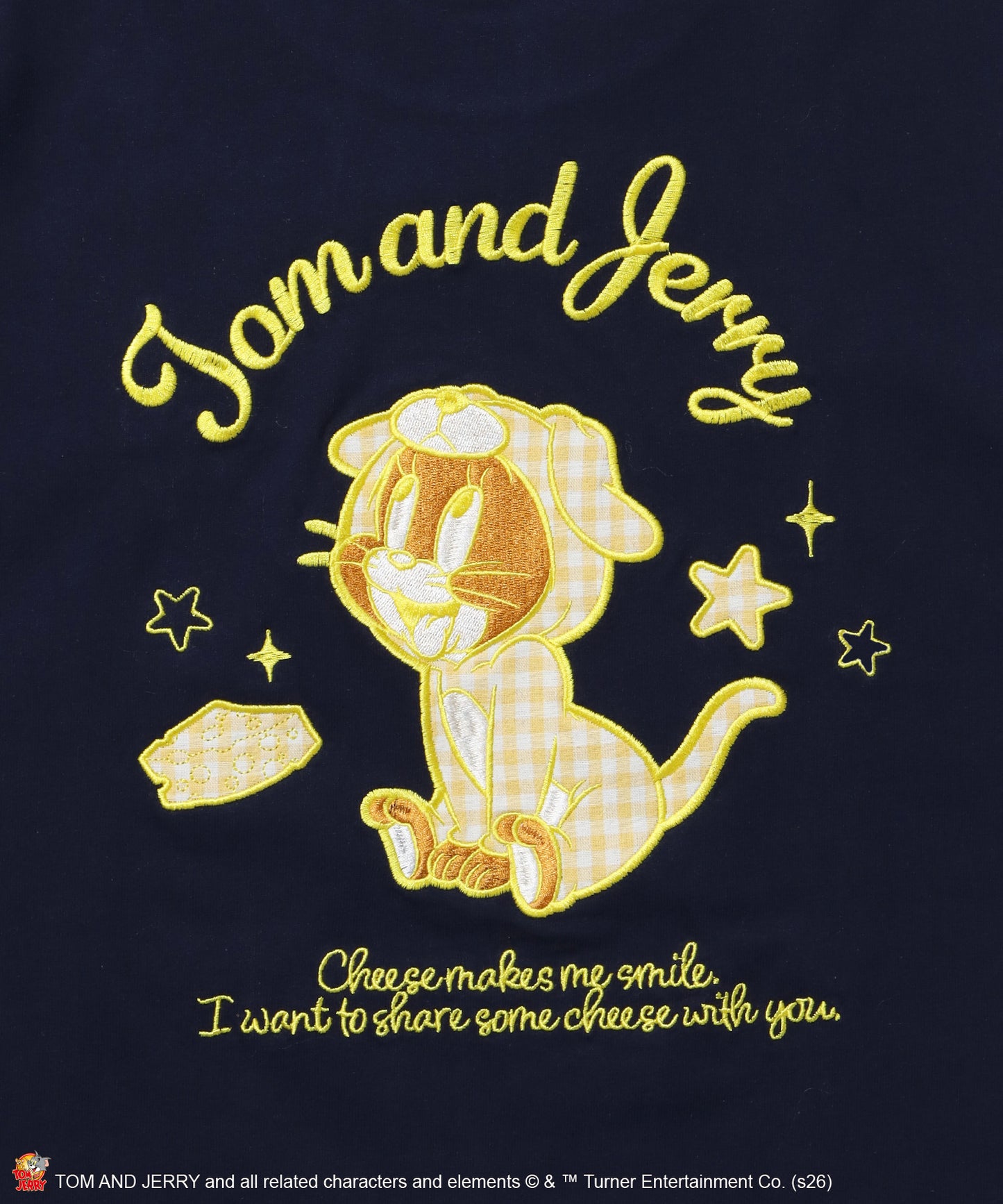 TJ GINGHAM DOG TEE / トムとジェリー 半袖 クルーネック 刺繍 ワンポイント ワッペン ユニセックス オーバーサイズ レイヤード ダークネイビー