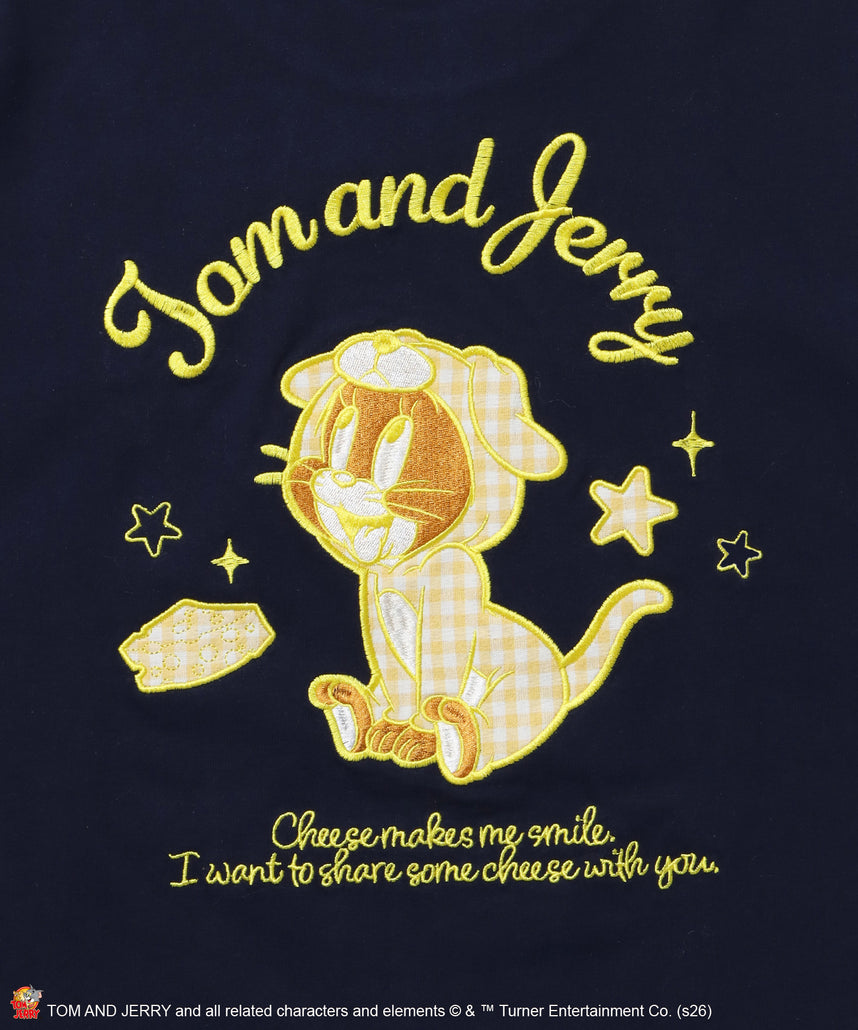 TJ GINGHAM DOG TEE / トムとジェリー 半袖 クルーネック 刺繍 ワンポイント ワッペン ユニセックス オーバーサイズ レイヤード ダークネイビー