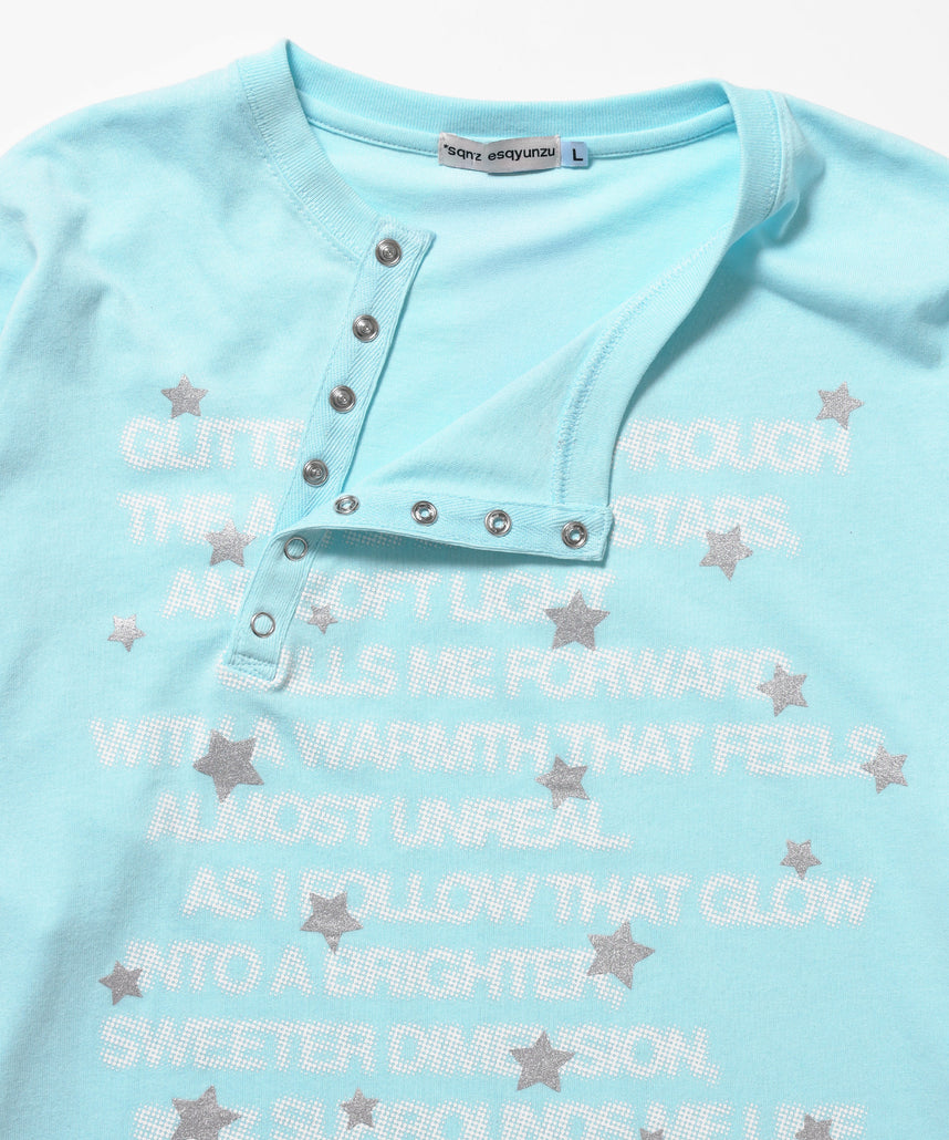 ※WEB限定 / ぼかしプリントヘンリーネックロンT / sqnzU BORDER L/S TEE ターコイズブルー