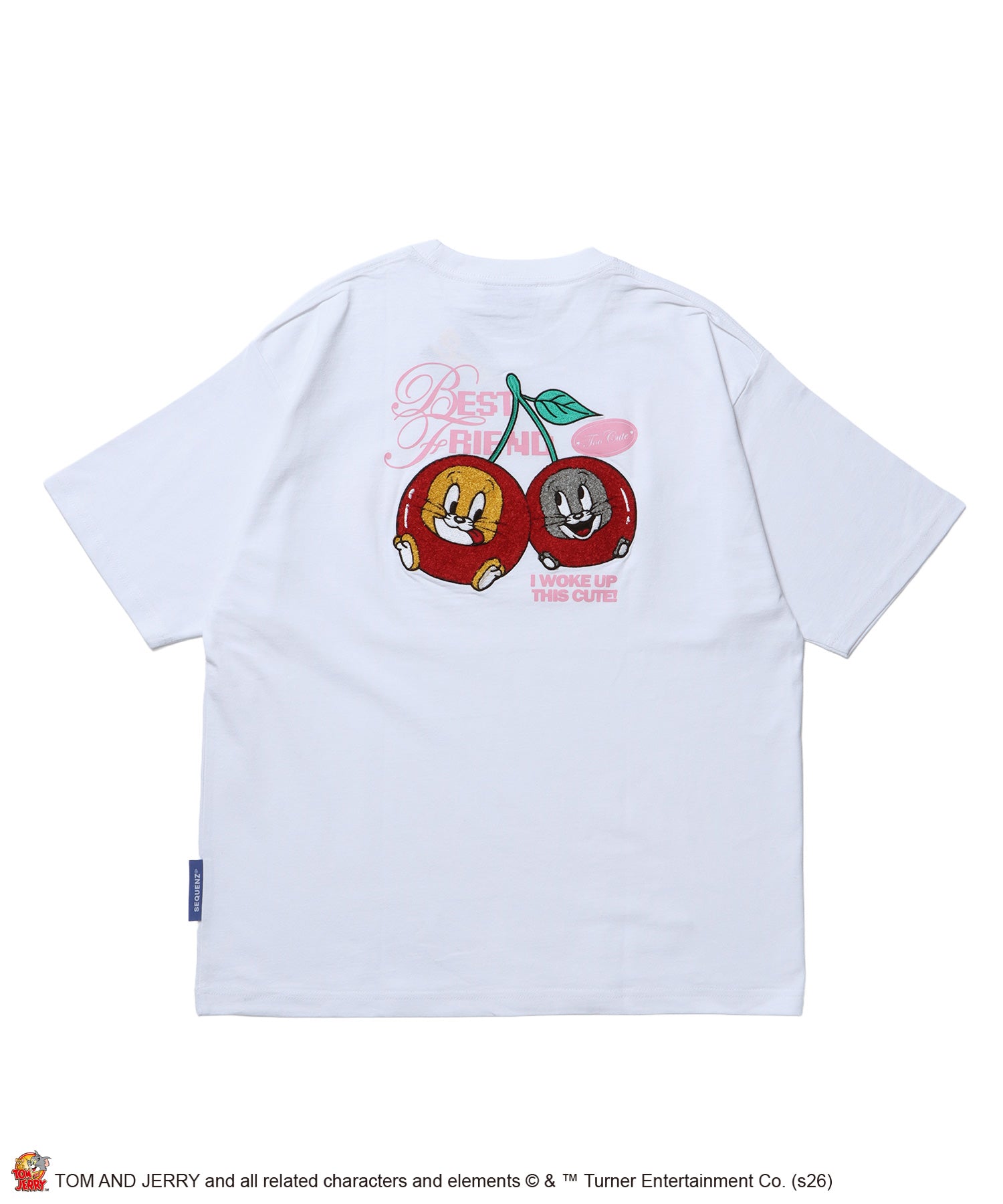 TJ CHERRY FLOCKY S/S TEE / トムとジェリー Tシャツ 半袖 クルーネック プリント 刺繍 オーバーサイズ ホワイト