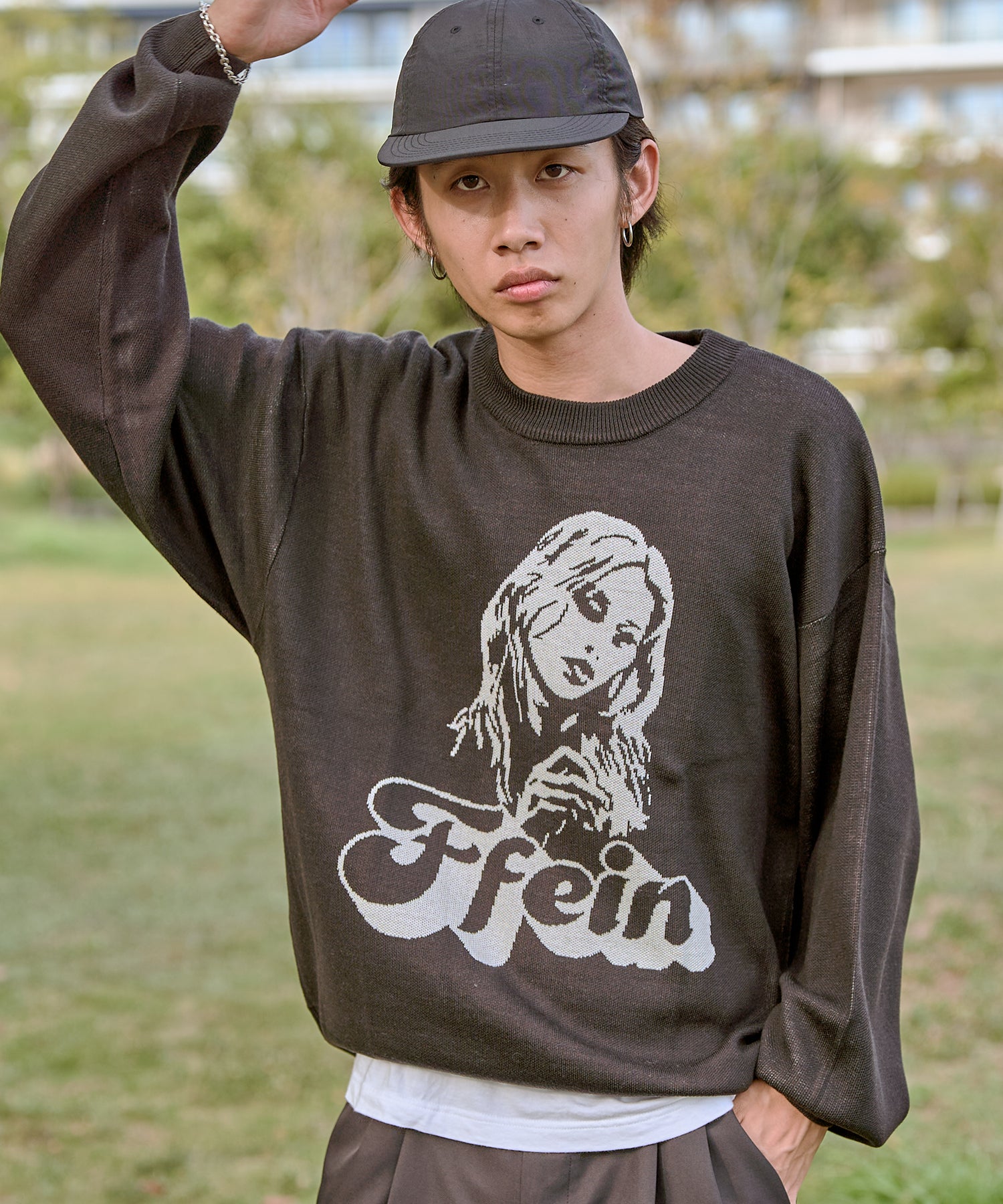 GIRL JQD C/N SPRING SWEATER / 女性 柄 ジャガード ニット ブラック