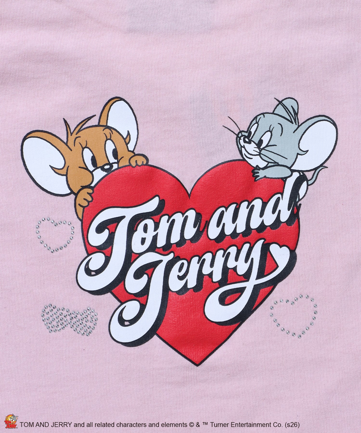 TJ HEART BABE TEE / レディース トムとジェリー Tシャツ 半袖 クルーネック プリント ラインストーン ピチT ちびT ライトピンク