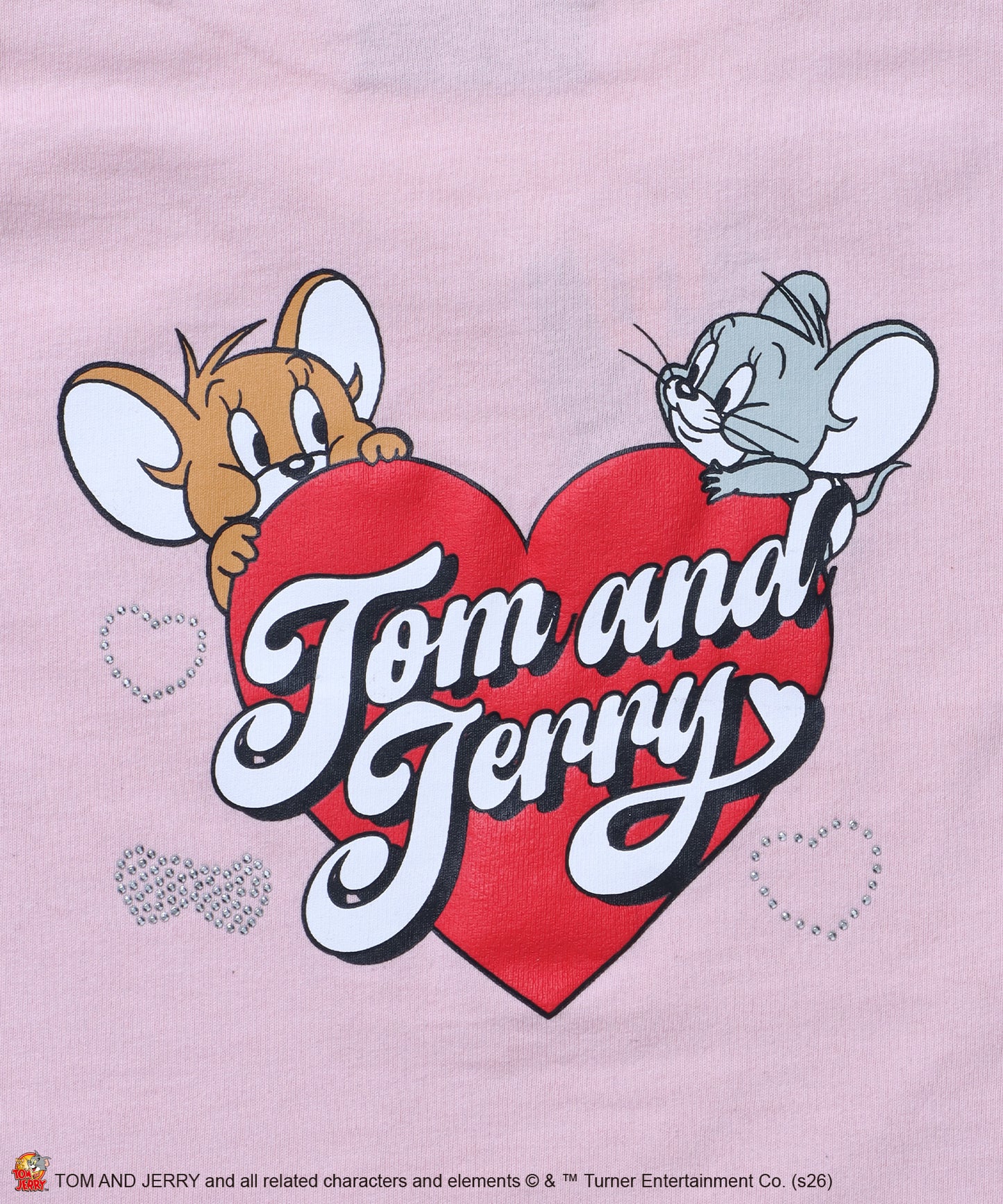 TJ HEART BABE TEE / レディース トムとジェリー Tシャツ 半袖 クルーネック プリント ラインストーン ピチT ちびT ライトピンク
