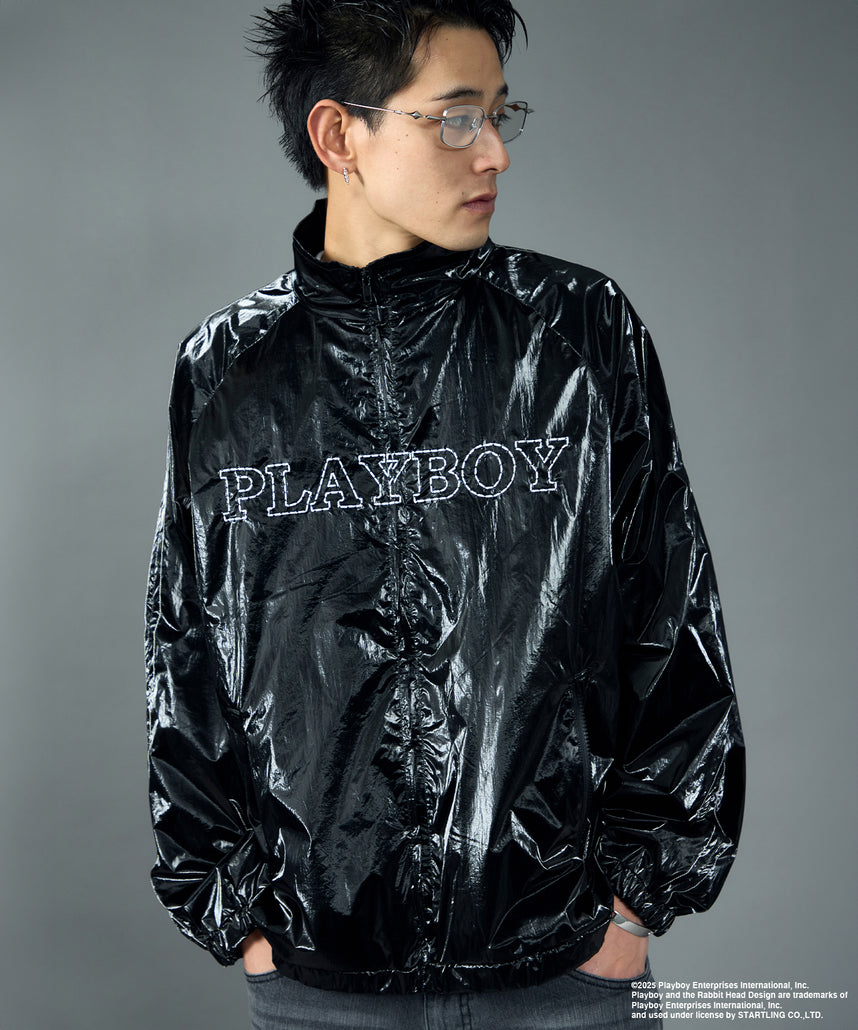 PB COATING JACKET / プレイボーイ ジャケット コーティング フルジップ センターロゴ ブラック