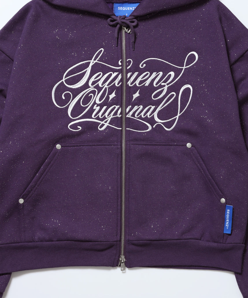 グリッター裏起毛ジップパーカー / SQNZ LOGO GLITTER ZIP P/K グレイッシュパープル
