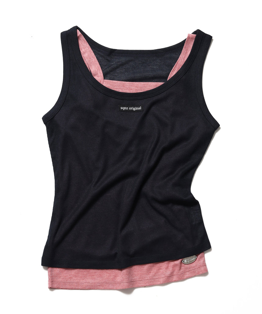 ※WEB限定 / レディース配色タンクトップ / sqnzsheer layered tank ネイビー