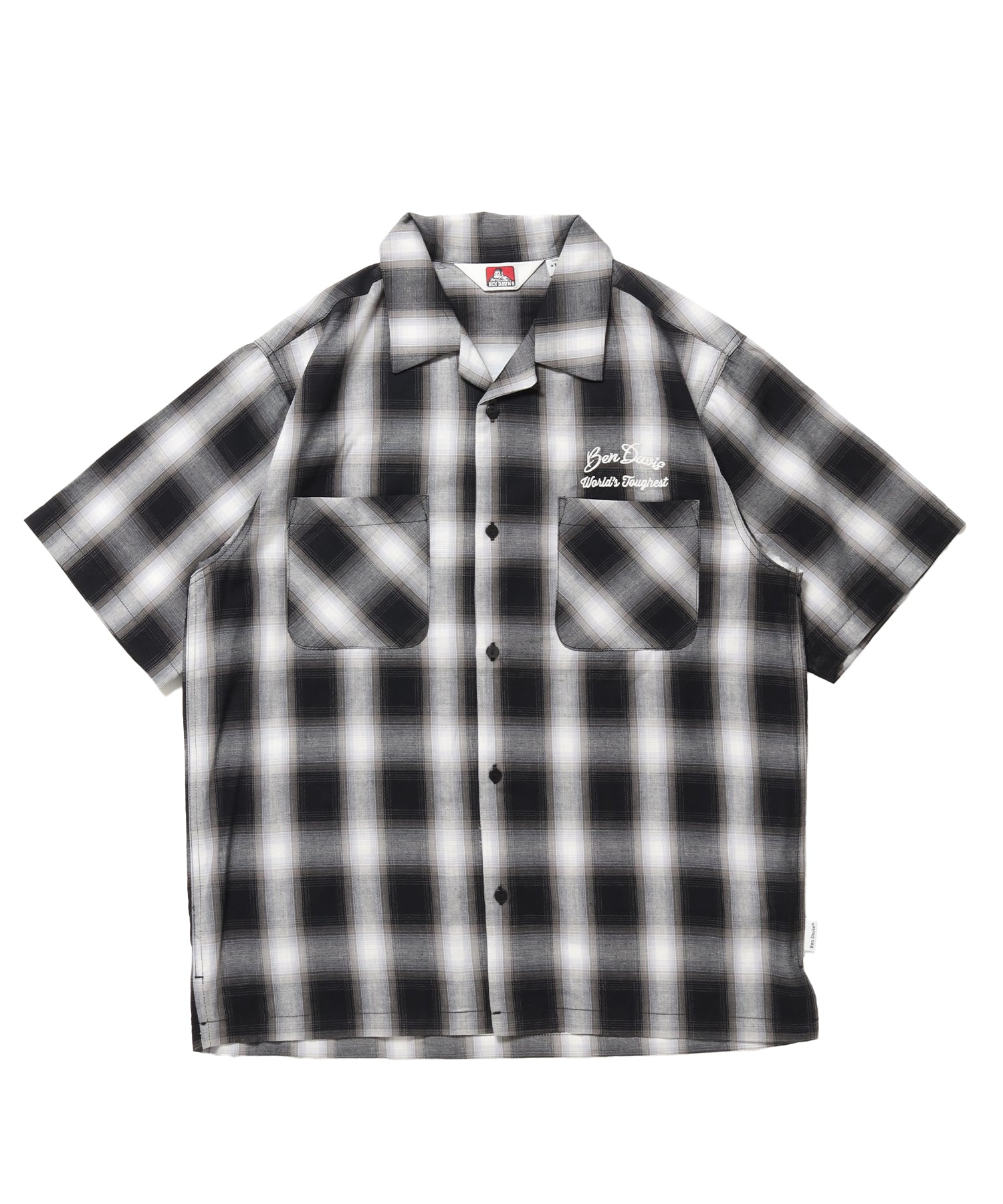 DRIVE EMB PLAID O/C SHIRT / 半袖 シャツ オープンカラー ヴィンテージライク オンブレチェック ブラック