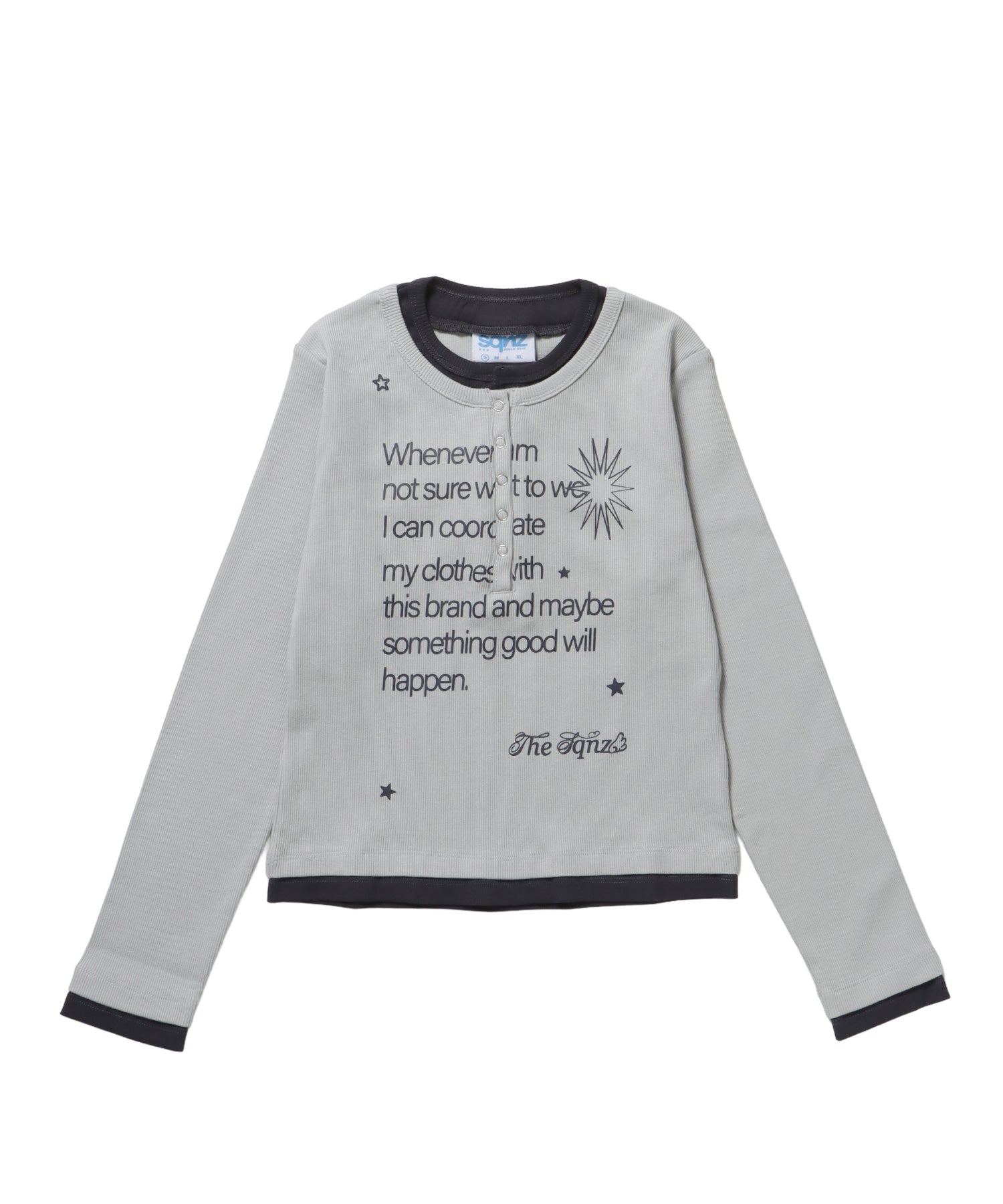 sqnz fake layered henley star l/s tee / 長袖 プリント ヘンリー フェイクレイヤード ツートーン ライトグレー
