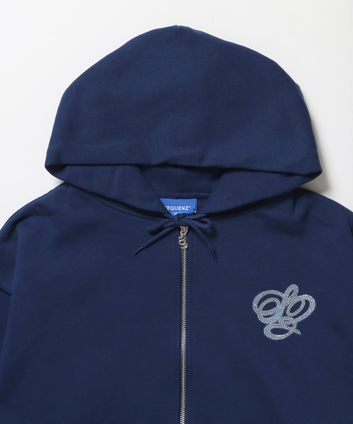 CROSS RHINE STONE ZIP P/K / パーカー ジップパーカー ラインストーン クロスデザイン 裏起毛 ダブルジップ 短丈 【セットアップ】 ダークネイビー