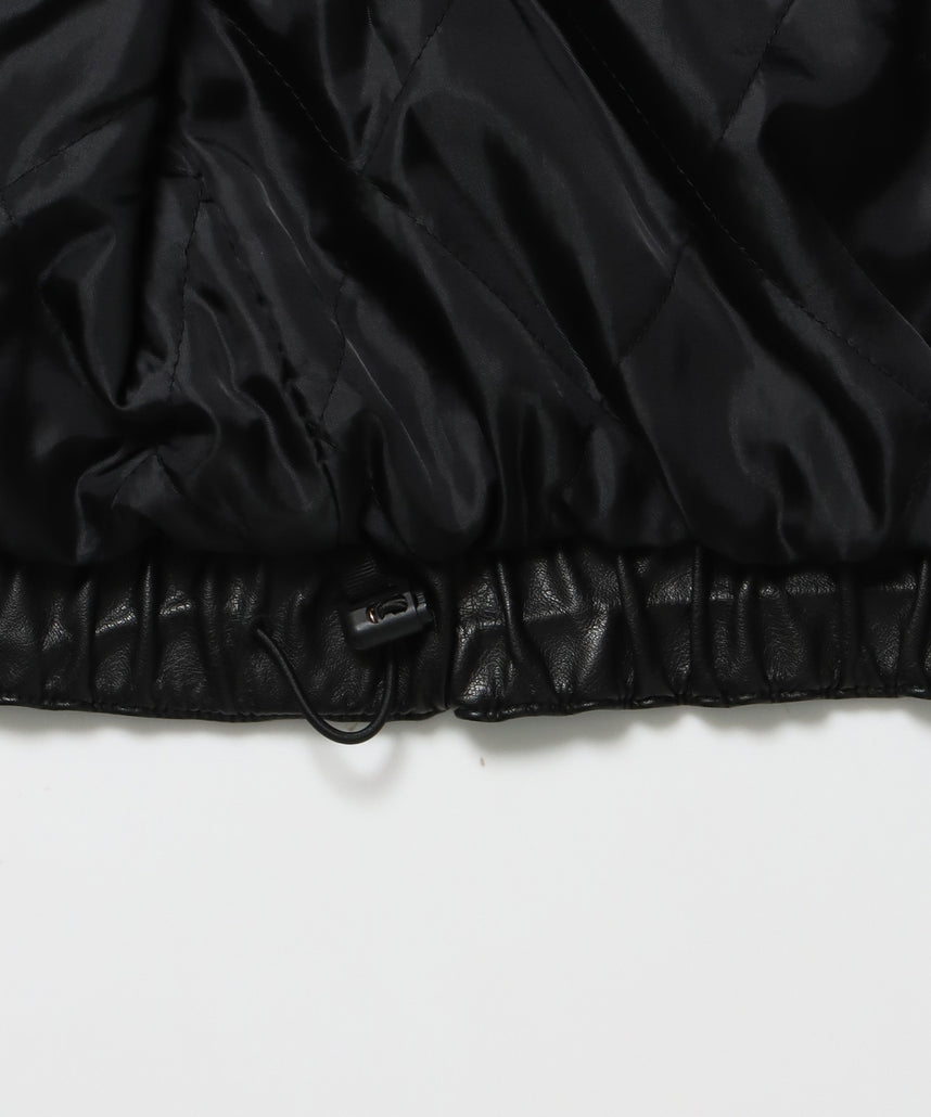 FUR PU HOODIE JKT / フェイクレザー ジャケット ファー 中綿 ダブルジップ フーディ ブラック