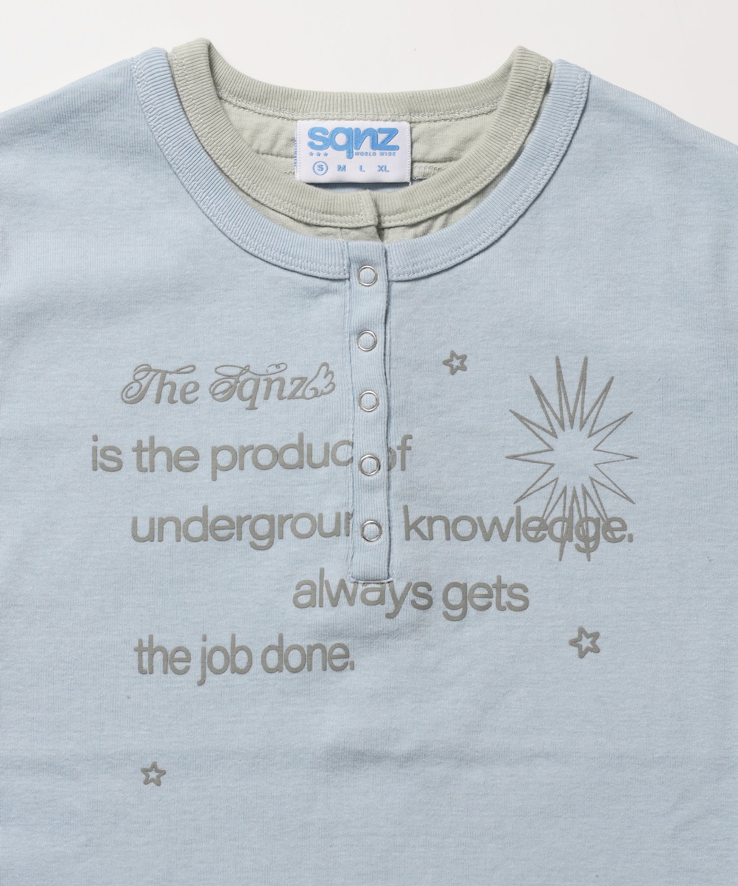 ※WEB限定 / フェイクレイヤード / バイカラーヘンリーネック半袖T /sqnz fake layered henley star tee ライトブルー