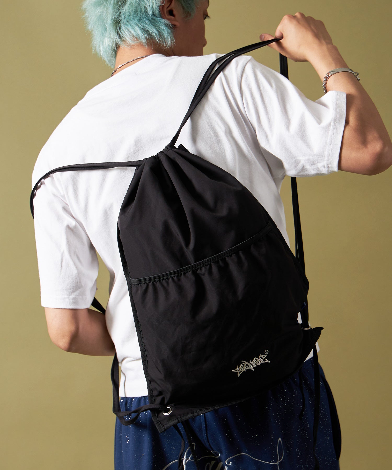 2 FACE STRING KNAPSACK / リバーシブル テック ナップサック ブランドロゴ ブラック