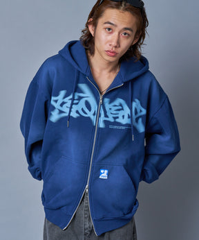 FADE ZIP P/K /フェード フルジップ オーバーサイズ ヴィンテージライク センターロゴ 裏起毛 ネイビー ≪SET UP着用可能≫