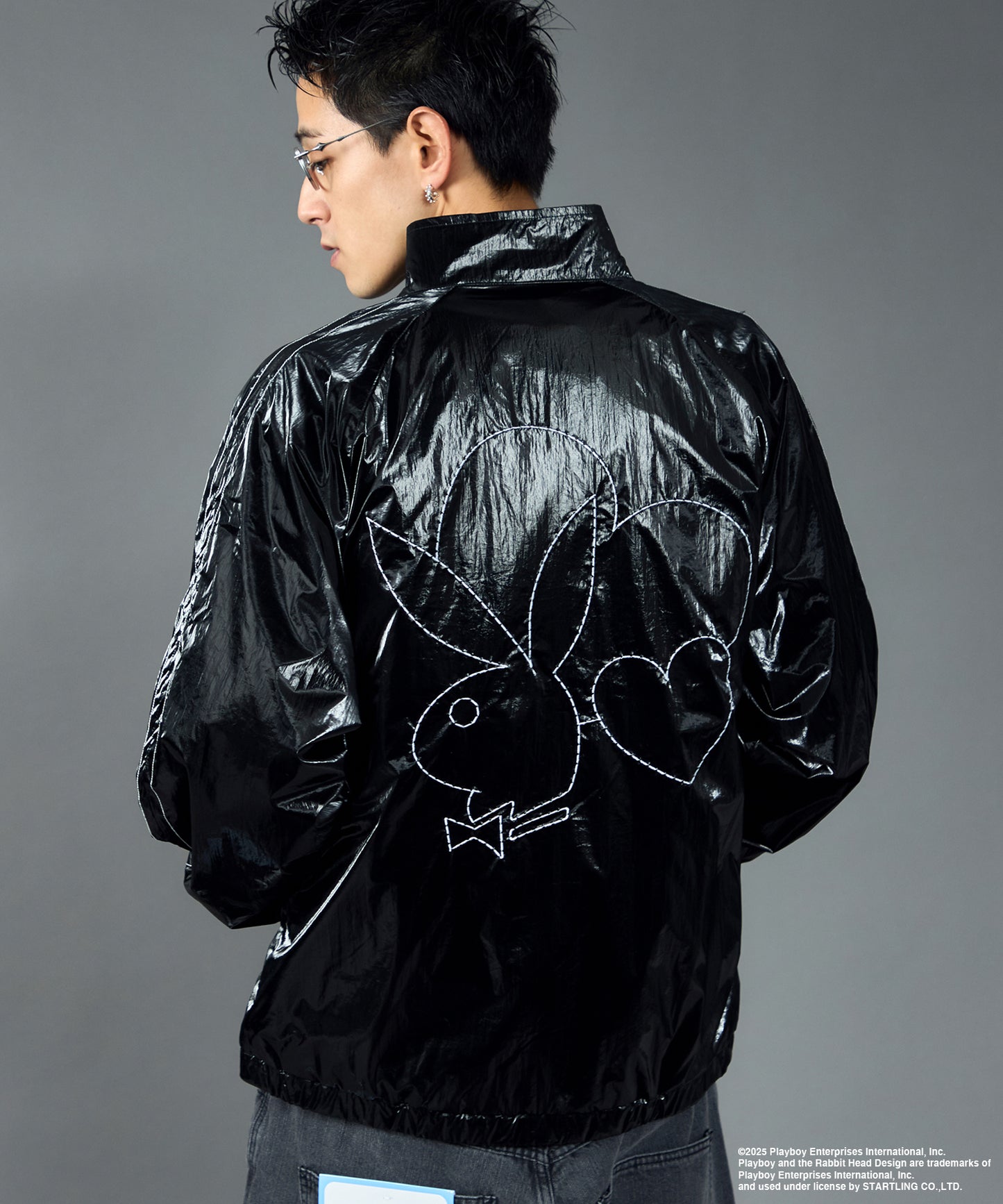 PB COATING JACKET / プレイボーイ ジャケット コーティング フルジップ センターロゴ ブラック