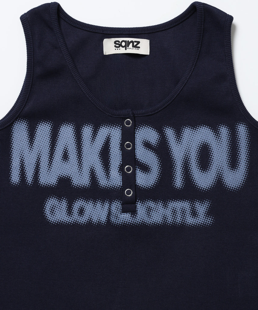 ※WEB限定 / レディースヘンリーネックタンクトップ / sqnz blur logo henley tank top ネイビー
