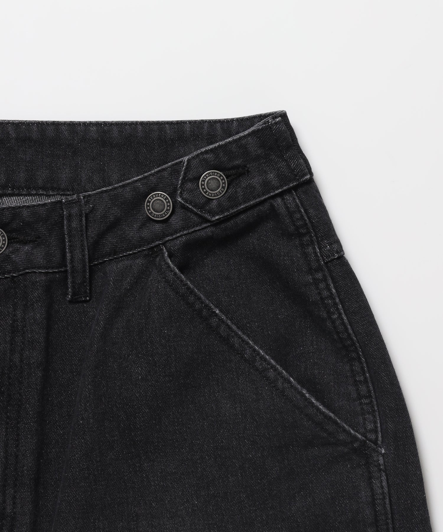※WEB限定 / ダメージデニムショートパンツ / sqnzU double knee denim shorts ブラック