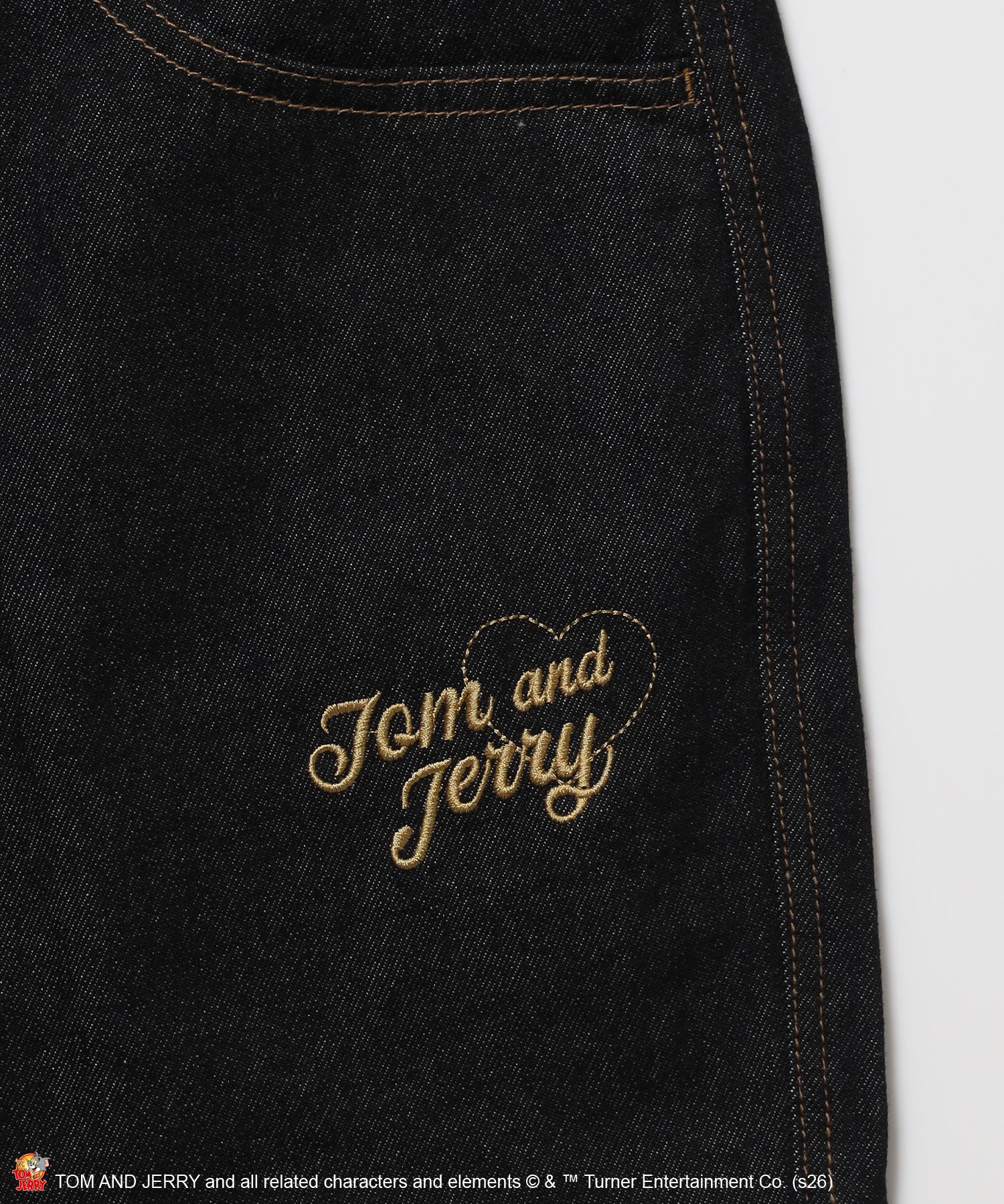 TJ PLAID DENIM PANTS / トムとジェリー チェック デニム パンツ 刺繍 加工 ブラック系その他