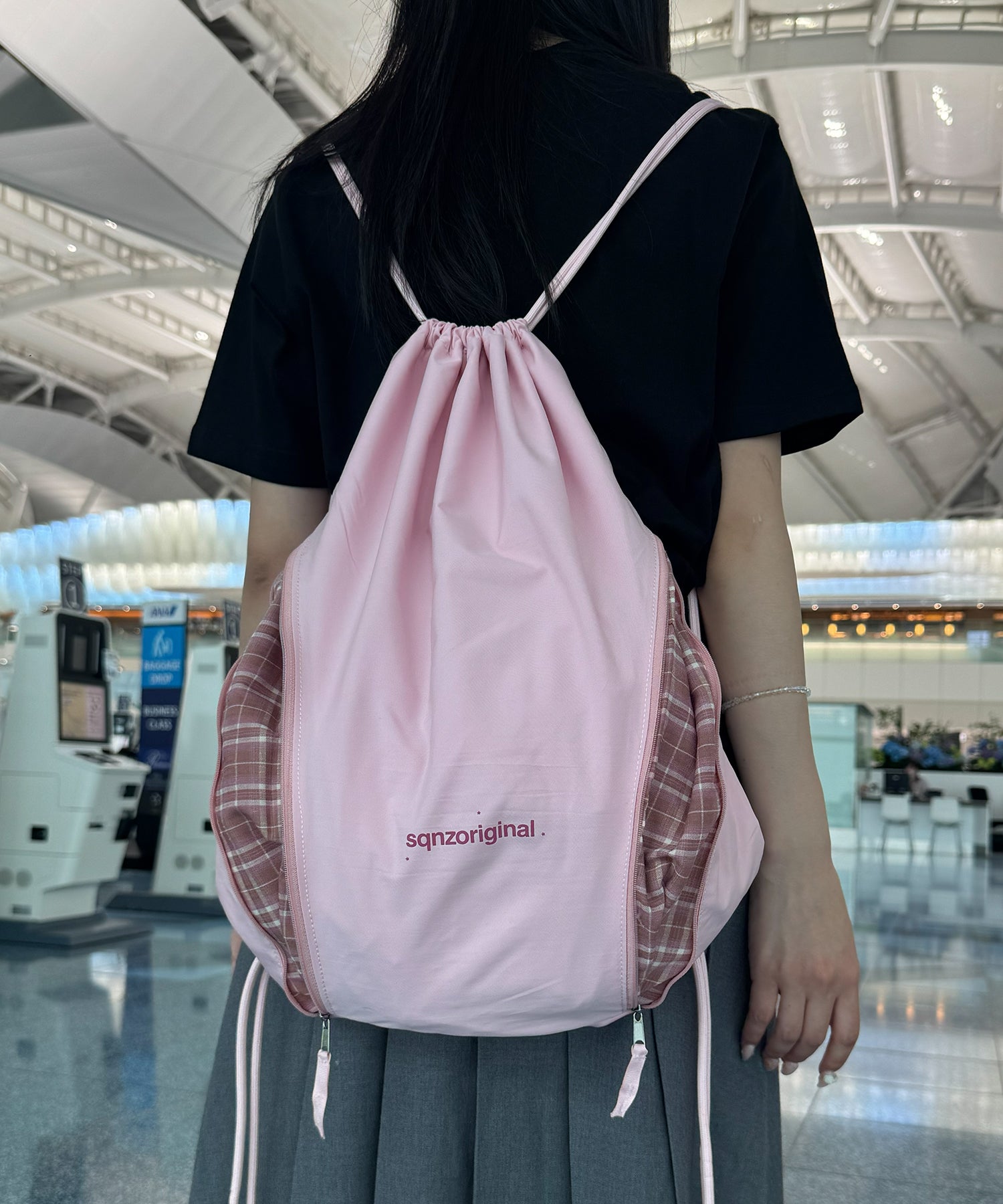 ≪予約商品≫※WEB限定 / 2WAY仕様 /チェックジップナップサック /sqnz zip knapsack ライトピンク