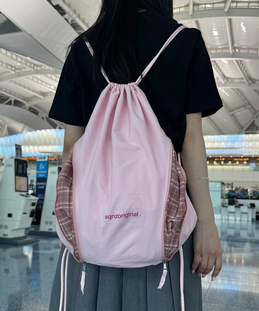 ≪予約商品≫※WEB限定 / 2WAY仕様 /チェックジップナップサック /sqnz zip knapsack ライトピンク