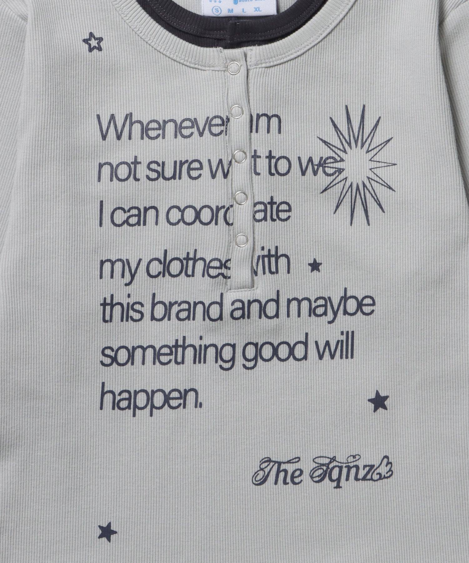 sqnz fake layered henley star l/s tee / 長袖 プリント ヘンリー フェイクレイヤード ツートーン ライトグレー
