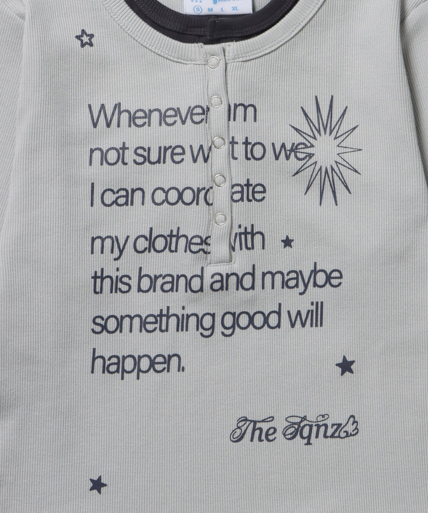 sqnz fake layered henley star l/s tee / 長袖 プリント ヘンリー フェイクレイヤード ツートーン ライトグレー