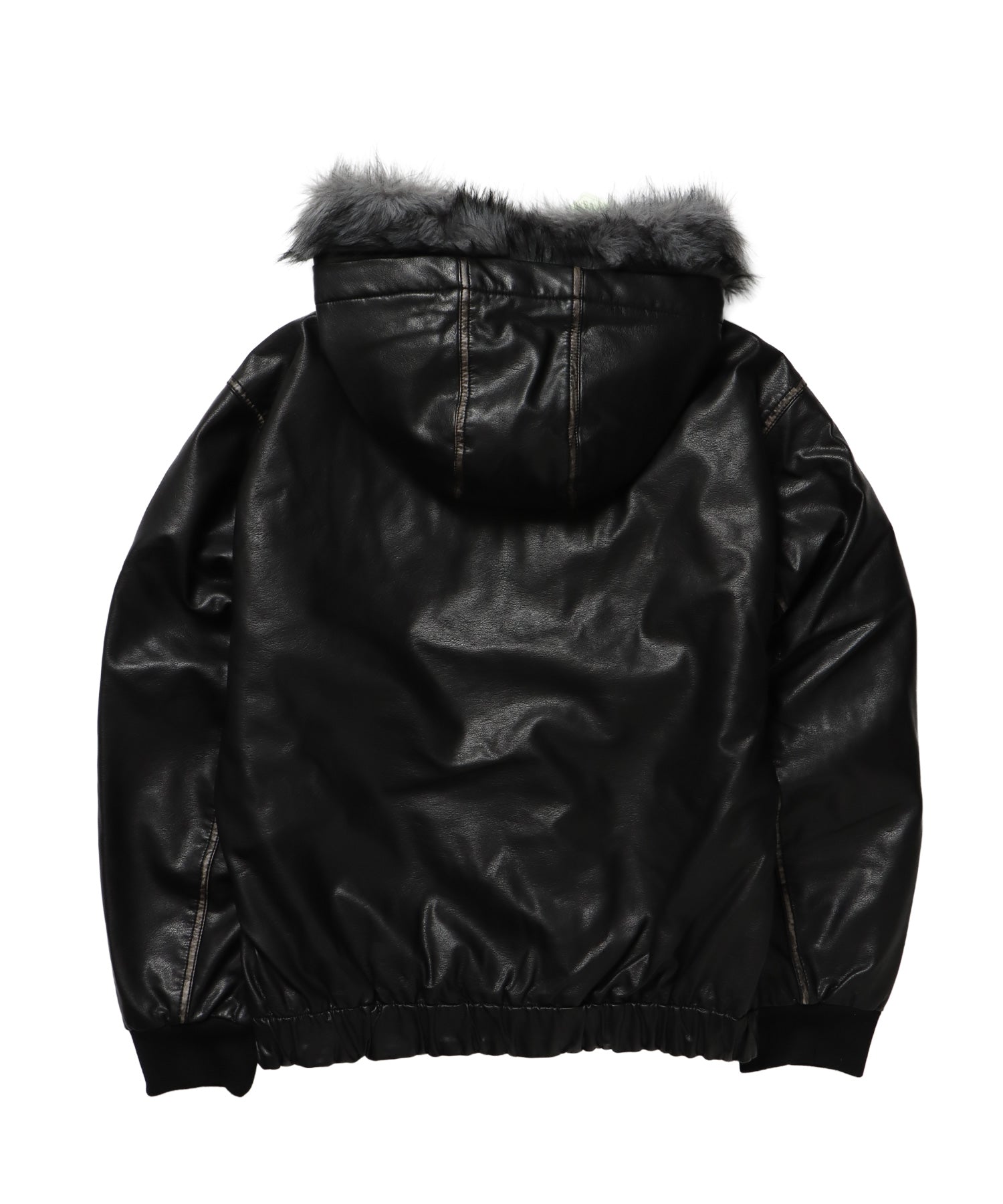 FUR PU HOODIE JKT / フェイクレザー ジャケット ファー 中綿 ダブルジップ フーディ ブラック