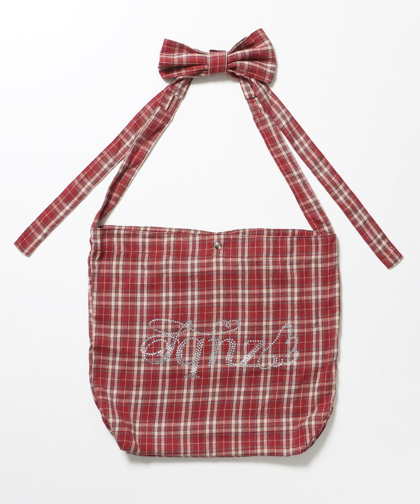 ≪予約商品≫sqnz favorite kira-kira totebag / ラインストーン バック チェック柄 2way ユニセックス レッド